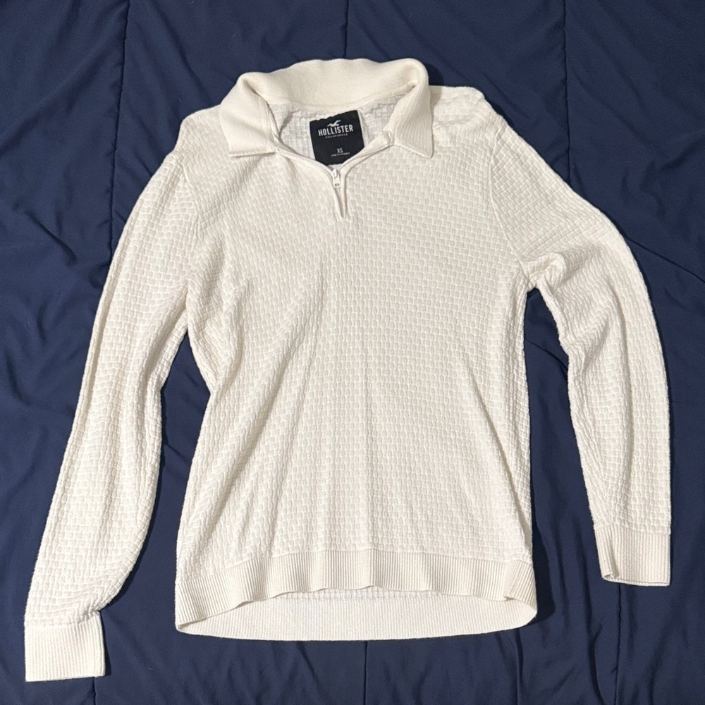 Hollister Cream Textured Zip Collar Sweater